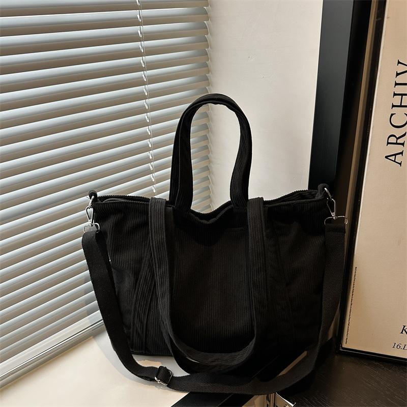 Flow Corduroy Large Capacity Tote Bag Women Commuter To Work Cloth Bag Students Class Shoulder Handbag Simple Messenger