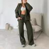 New Women's Fashion Casual Set: Solid Color Long-sleeved Sweatshirt, Zipper Trousers, Two-piece Set