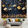 A gold and black background, decorated with a graduation hat, is elegant and complex, suitable for graduation celebrations