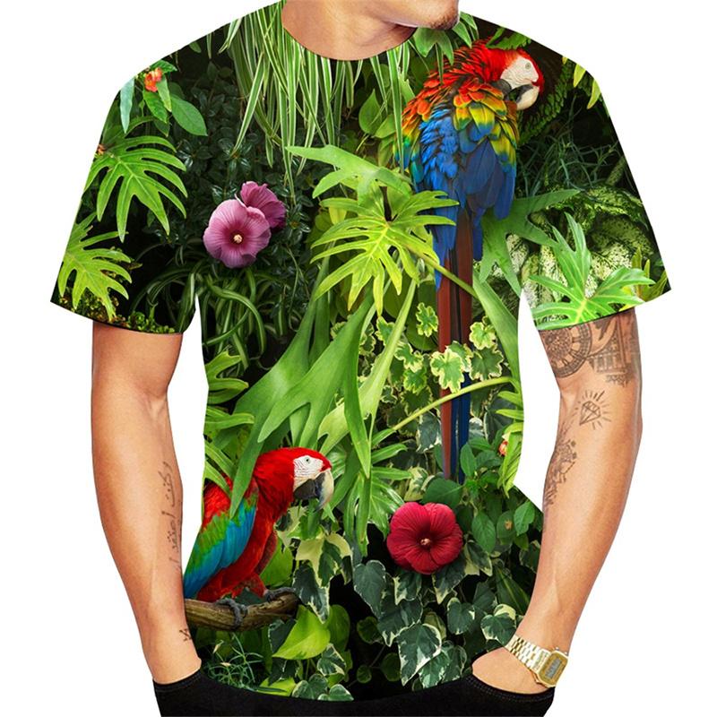 

Colorful Parrot Pattern T Shirt For Men Bird Animal 3D Printed Tees Summer Casual Short Sleeve Loose T-Shirts Round Neck Tops XS