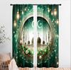 2pcs Opulent Green Mosque & Lantern Curtains, Ideal for Ramadan/Eid Window Decor, Luxe Home Living Room Bedroom Decor