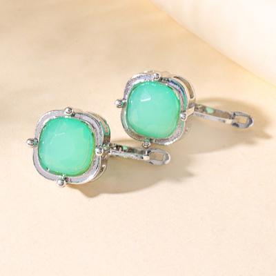 Huajie Inlay Sea Blue Zircon Simple Wild Ear Pendant for Woman New Earrings Fashion  Party Gfit