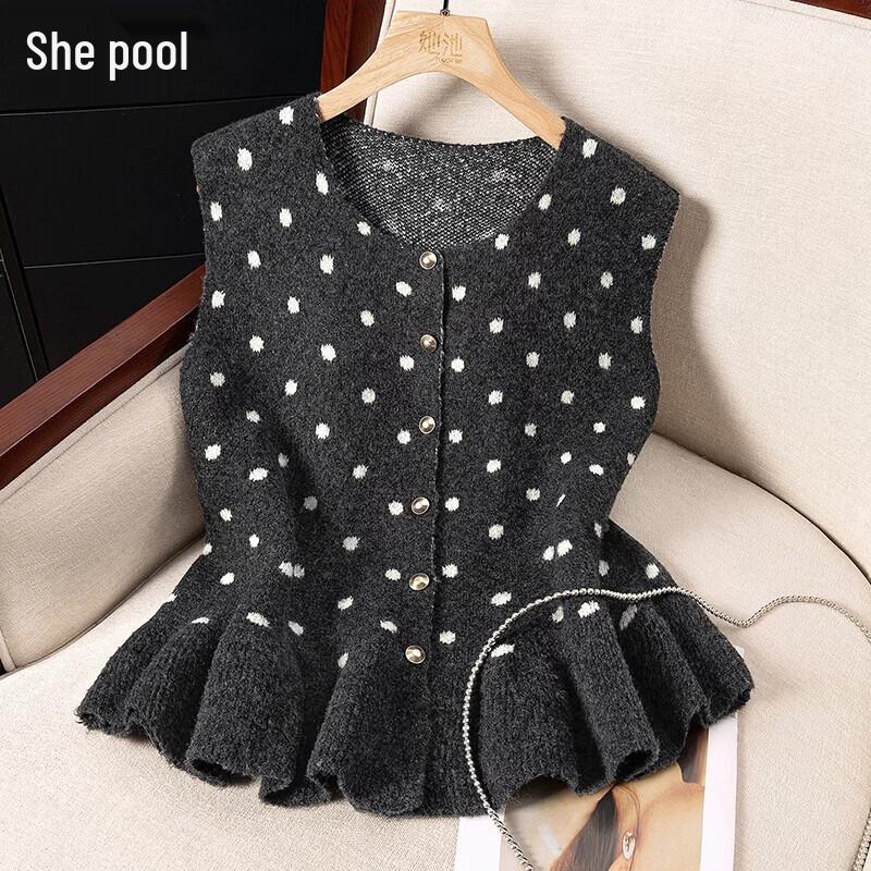 

Sweet Style Lace Hem Polka Dot Knitted Vest One Size