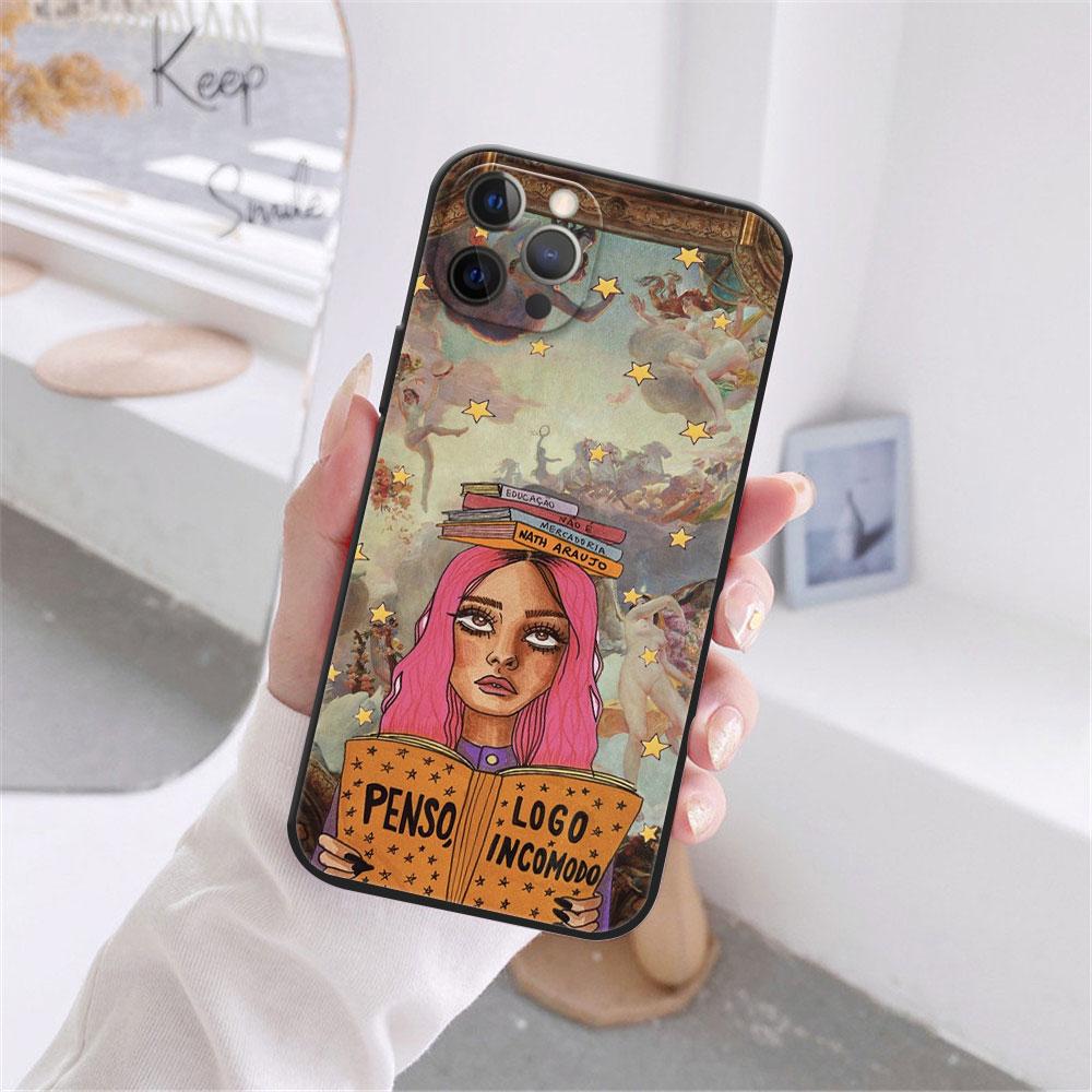Pouzdro Fashion Devil Girl pro iPhone 12 13 11 Pro Max mini XR 7 8 Plus 2020 X Xs Max černé měkké TPU kryt