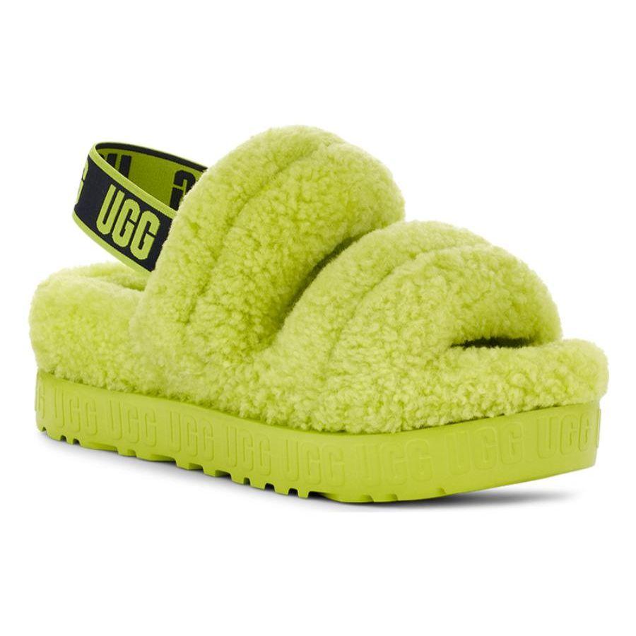 UGG Fluff Sheepskin Comfortable Thick Sole Furry Slippers Women Slippers Lime 1120876-KLM