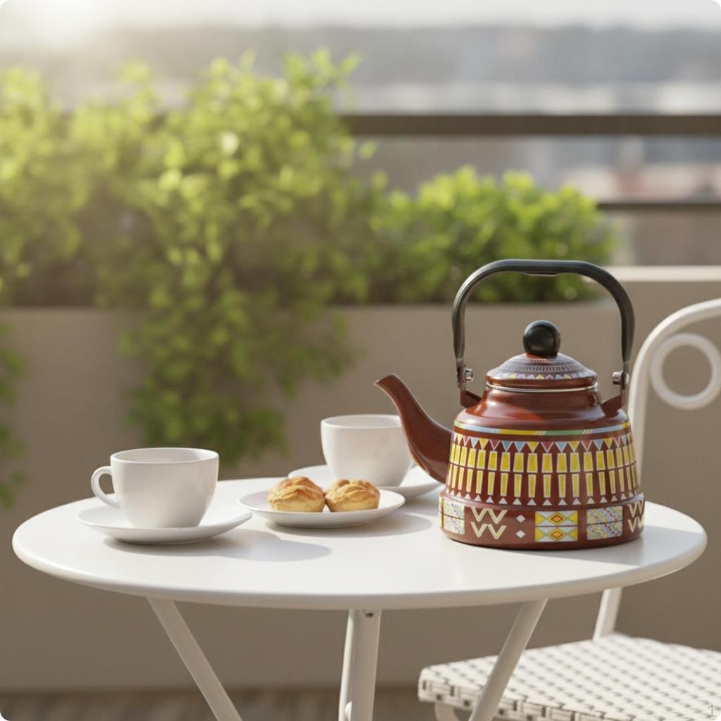 Glossy Enamel Tea Kettle | Compact, EnamelonSteel Kettle, for Kitchen 1.1L Wheat Ear