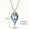 Blue Wolf Pendants Exaggerated Chain Necklace for Women Unisex Punk Style Personality Animal Drop Unique Design Neck Jewelry