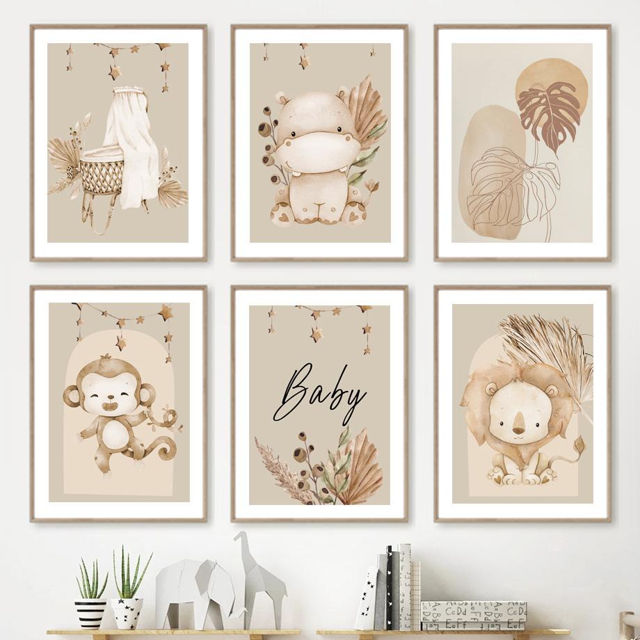 

Имя на заказ Лев Бегемот Носорог Монстера Скандинавская стена Бохо Искусство Плакат Печать Фотографии для гостиной Детская комната Холст Картина Домашний декор