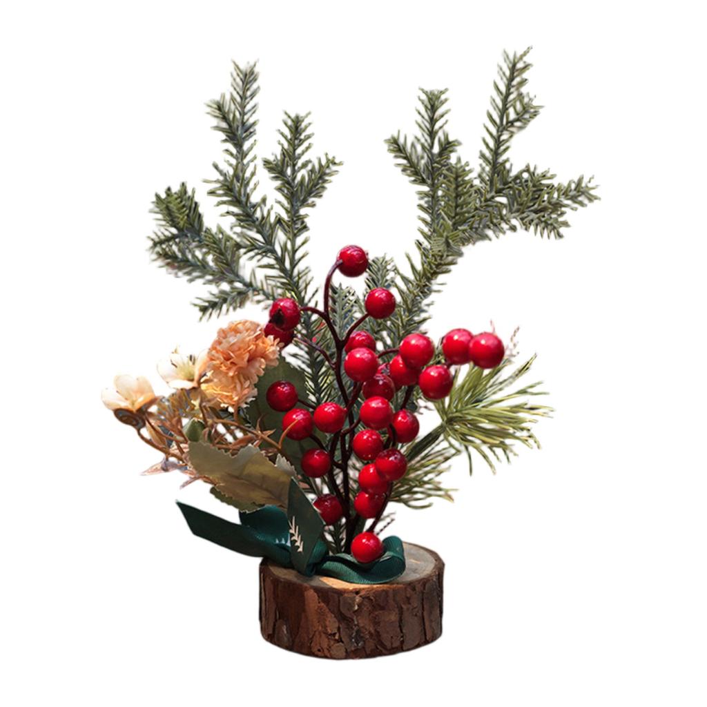 Christmas Decoration Desktop Small Tree Simulation Flower Wreath Ornament New Year Decoration Red Fruit Small Tree