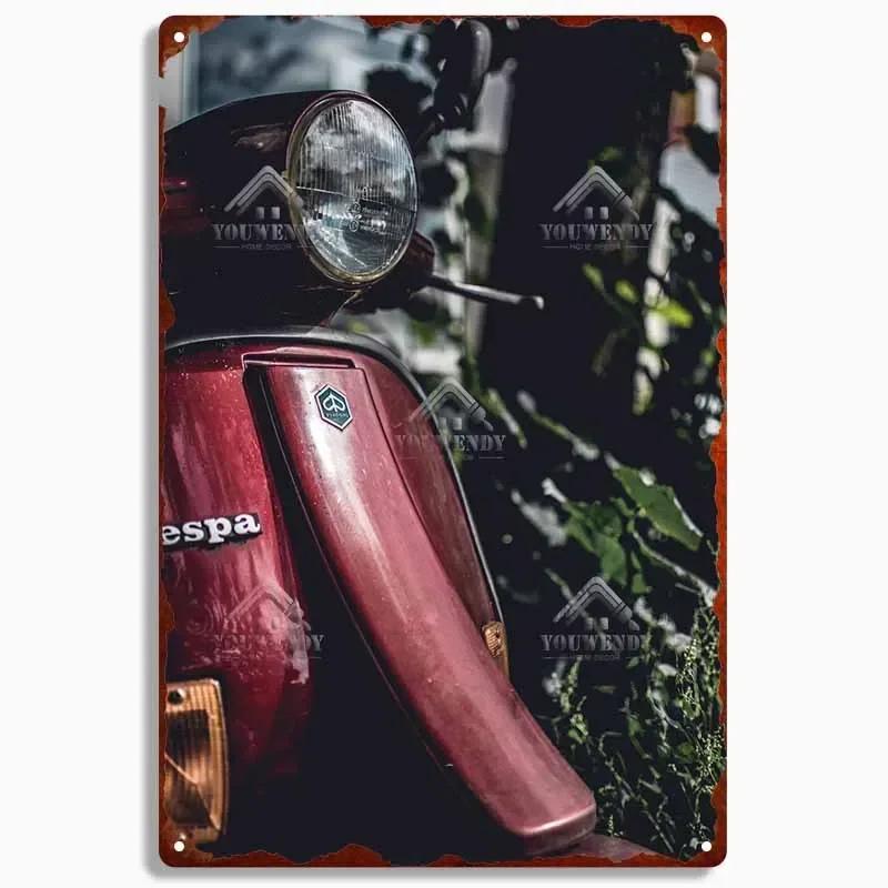 Retro plechová cedule pro domácí dekoraci, Vintage kovový plakát Vespa, Bar, Klub, Motocyklová garáž Nástěnná dekorace, Značka