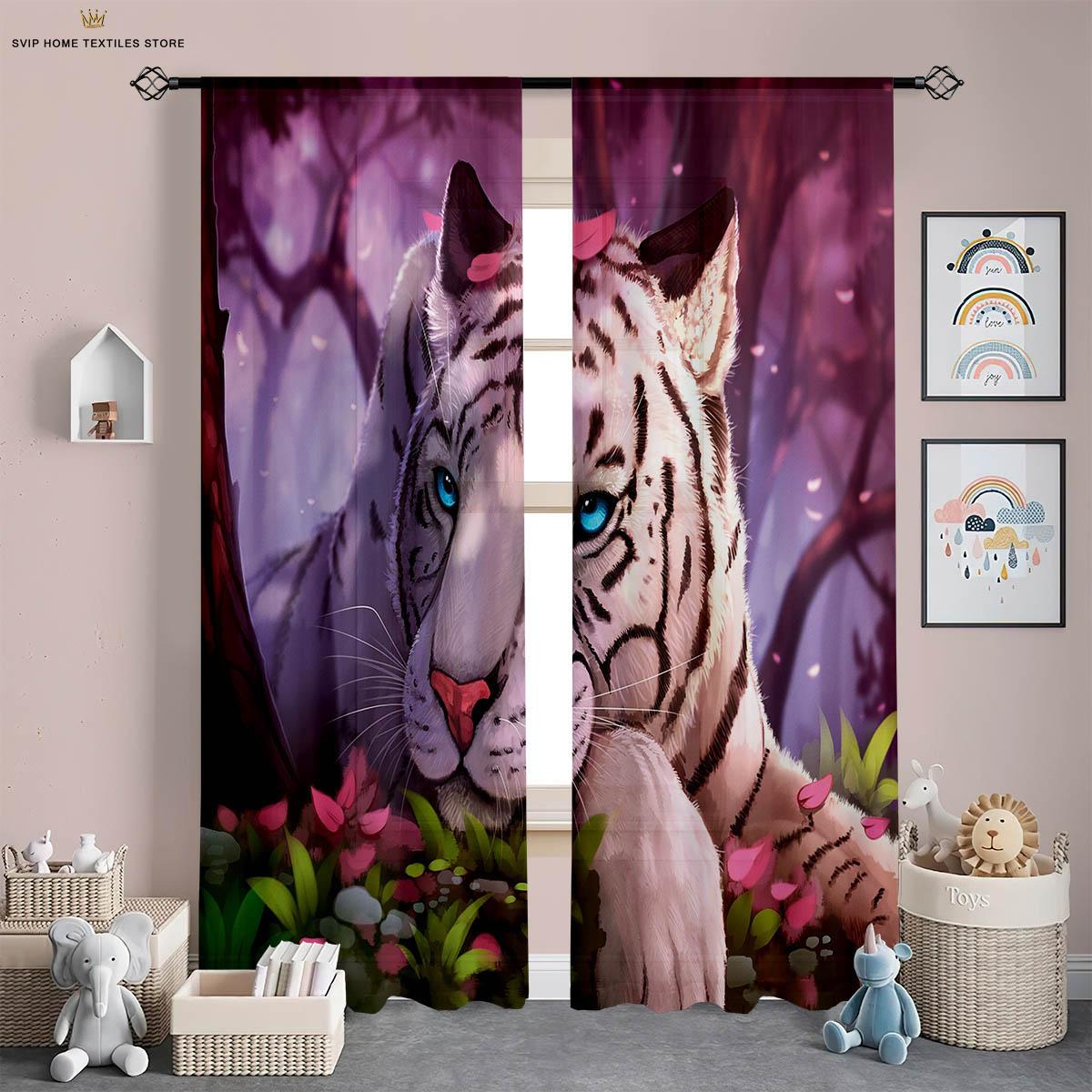 

Креативные шторы с тигром и львом, напечатанные на 3D-принтере, для детской комнаты, гостиной, кабинета, декоративные шторы, легко стирать и ухаживать W50X130H(CM)X2PCS&Rod pocket