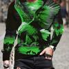 Moda Aquila Stampa Digitale 3D T-Shirt Casual Comoda a Maniche Lunghe Autunno Abbigliamento Fantasia da Uomo Top Regali da Uomo