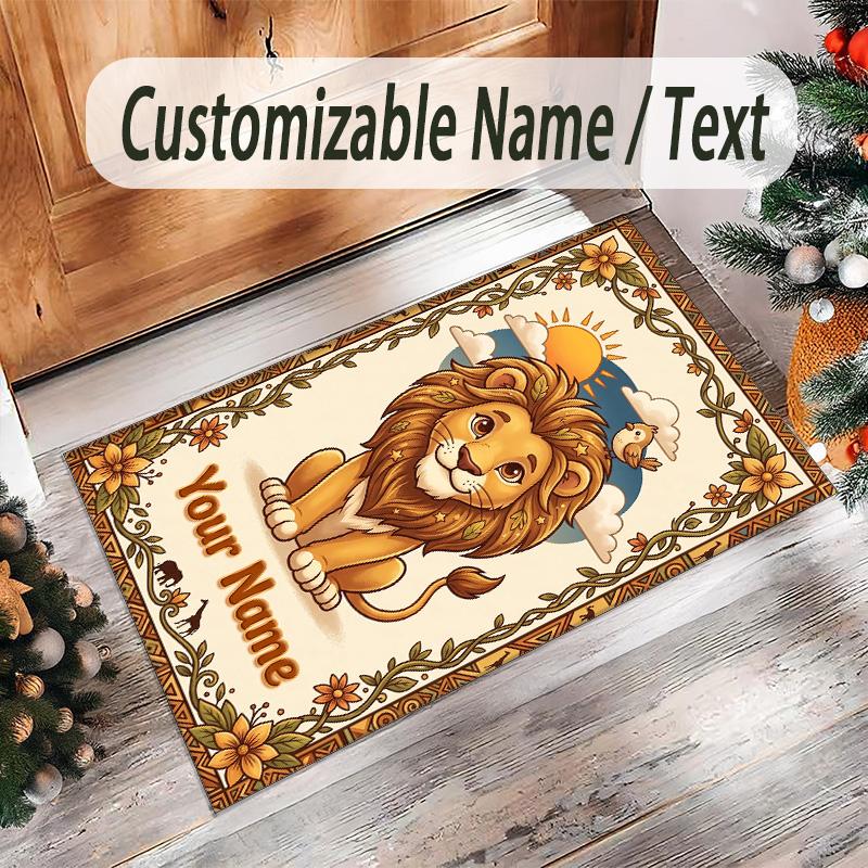 Leopard Theme Crystal Velvet Floor Rug Personalized Custom Name Text Warm Carpet Home Decoration