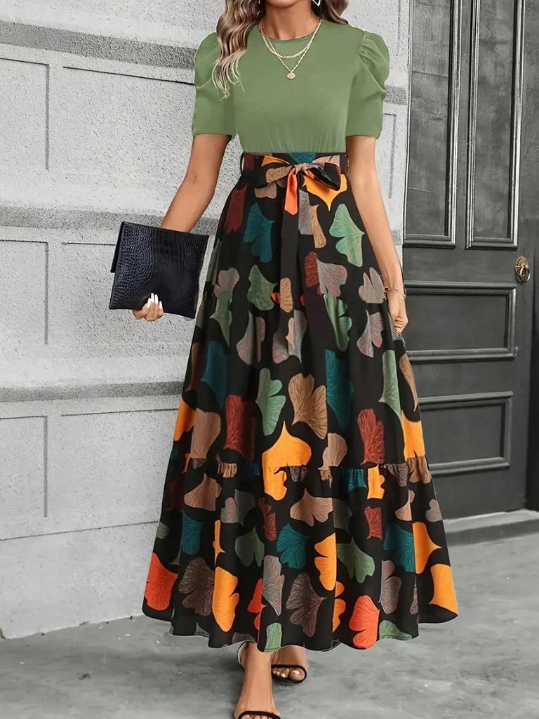 2026 European & American Short-Sleeved Round Neck Printed Dresses: Summer Women's Fashion.