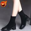 Fashion Elastic Slip On Women's Half High Boots High Heels Goth 2025 New Chic and Elegant Promotion Gothic Rock Ladies Mid Calf Shoes