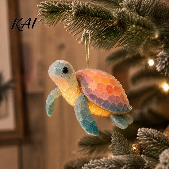 Holiday Celebration Gifts Ocean Theme Christmas Ornaments, 2D Flat Acrylic Hanging Decor with Sea Animal Elegant Tree Accessories Designs, Decorations