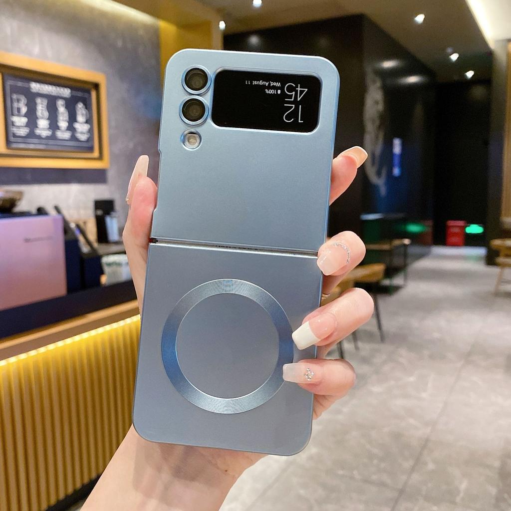 New Model Suitable for Samsung ZFLIP7 Foldable Wireless Charging Mobile Phone Case Zflip6 Liquid Metal Paint Magnetic Protective Case