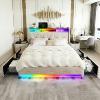 Linen Upholstered Bed,Features LED Strip, USB & Type-C Charging, Drawers, Headboard Shelf, and Wood Slats,Beige.