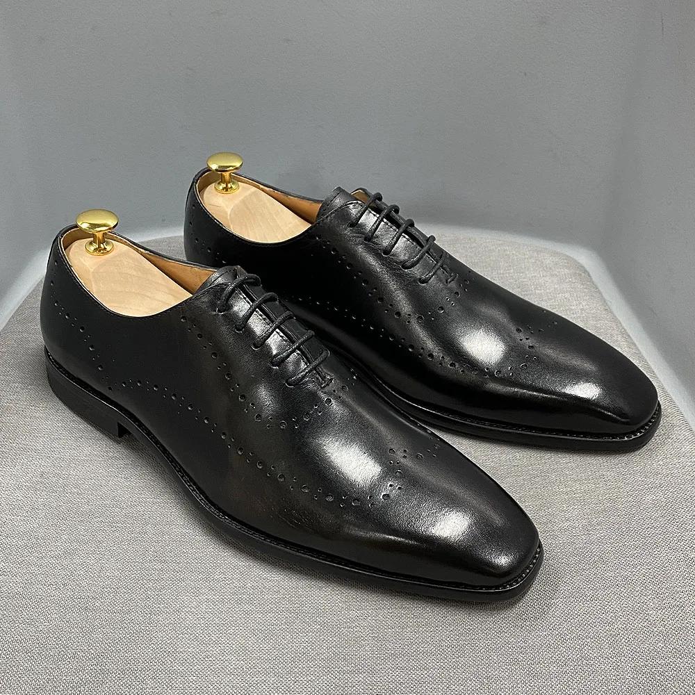 Fashion Mens Size 7-12 Oxford Shoes Wingtip Genuine Calf Leather Luxury Lace-Up Business Office Brogue Dress Shoes for Men