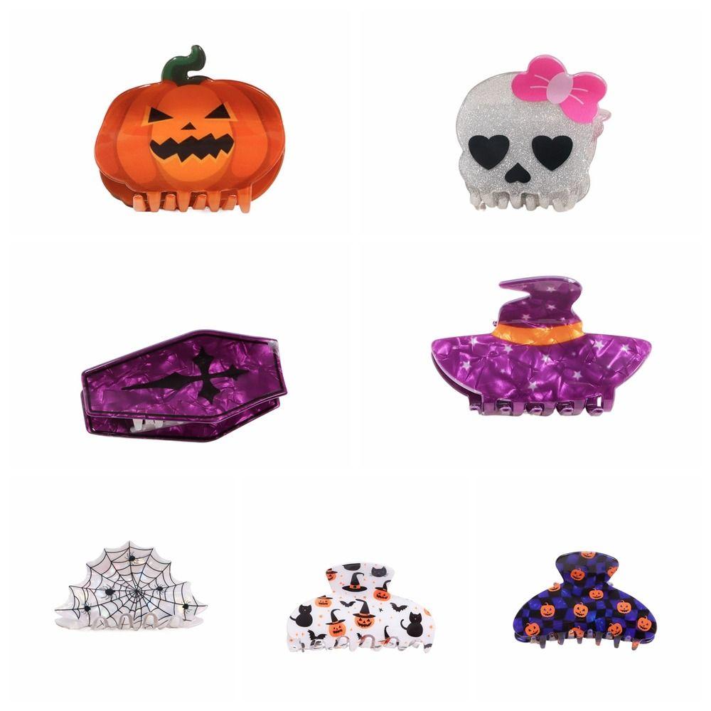 PVC Pumpkin Themed Gripper Spider Skeleton Shark Clip Headwear Halloween Hair Claw  Girls