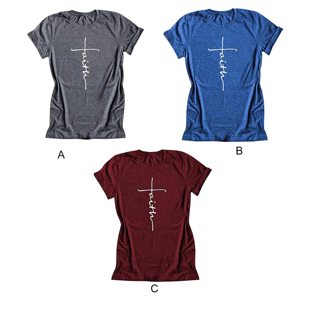 Nlife Women's Short Sleeve Faith Letter Print Tee Tops