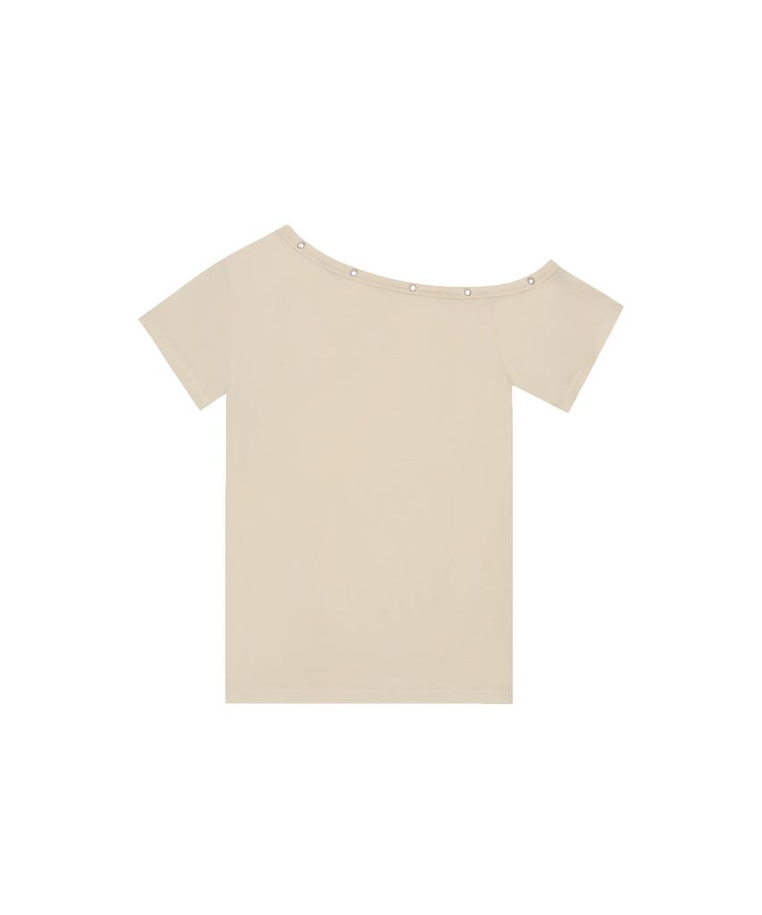 Tansanmageunesyum One-Shoulder Eyelet T-Shirt (Lemon)