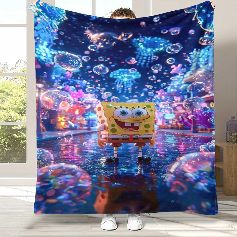 Funny S-SpongeBob Patrick Star Cartoon Flannel Blanket,Ultra Soft Warm Plush Throw for Home Bedroom Bed Sofa Cover Camping gift