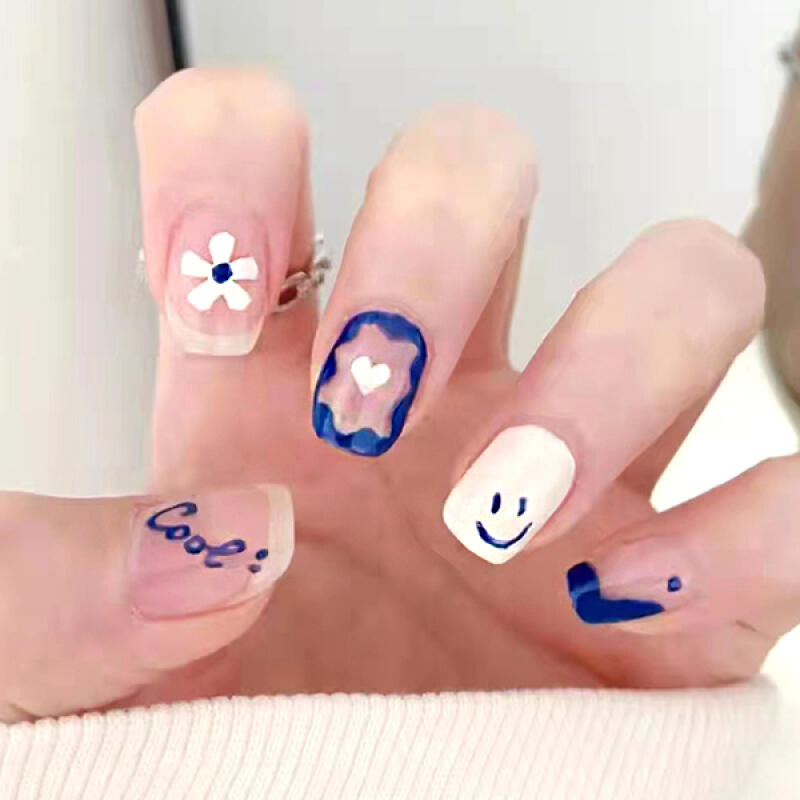 White Cool Blue Smile Adhesive Nail Tips [24tips] R444
