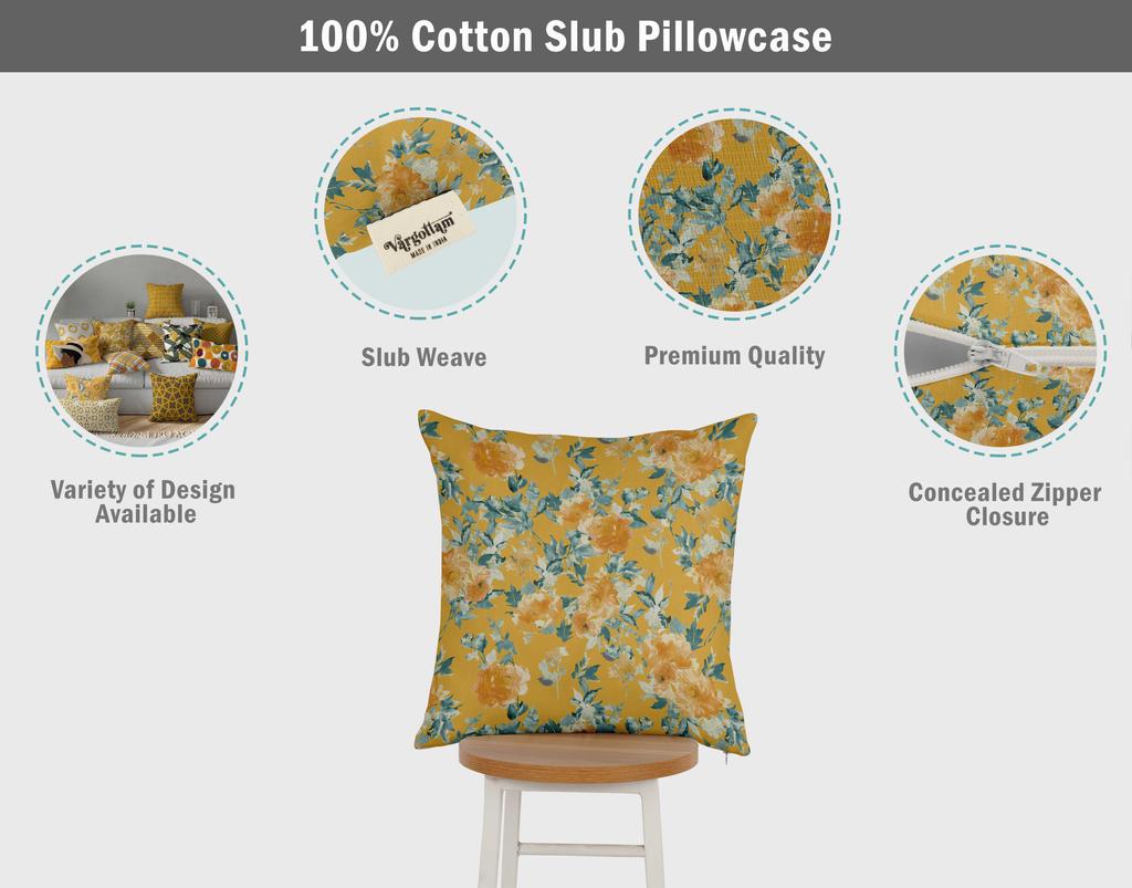 Vargottam Luxury, Printed Mustard Yellow Cushion  Covers,  Decorative Pillow  Covers,  Square  Throw Pillowcase
