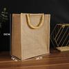 Bamboo Handle Jute Tote Bag - Retro Burlap Shopping & Gift Bag for Tea Storage