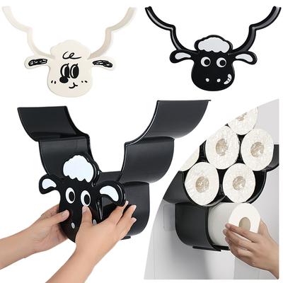 Cute Sheep Toilet Paper Roll Holder 7 Rolls Free Standing Bathroom Tissue Rack Organizer Wall Mount Toilet Paper Storage Stand