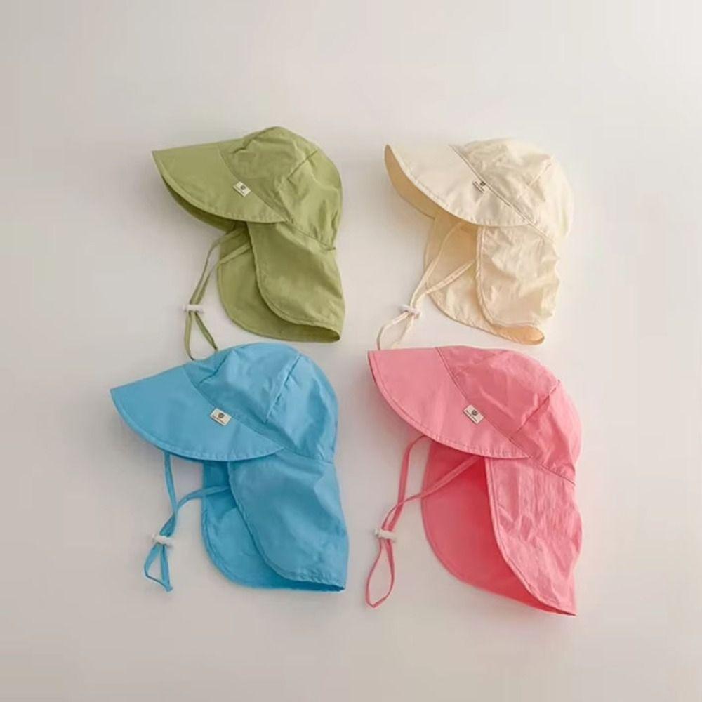 UV Protection Kids Beach Cap Solid color Sunscreen Bucket Hat Breathable Children Sun Hat  Girl