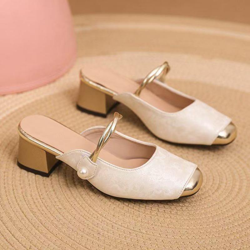 New Summer New Baotou Fashion Thick Heel Mary Jane Cool Slippers Half a Word