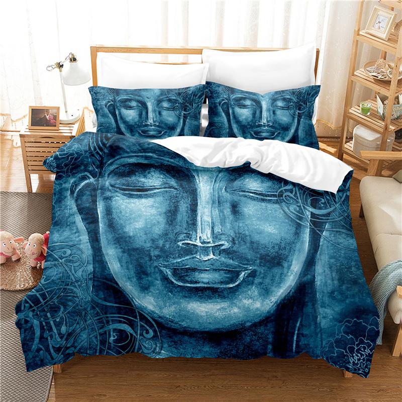 Buddha Statue Duvet Cover Set 3D Digital Printing Gold Queen King Size Bedding Set For Kids Boys Girls Polyester Comforter Set