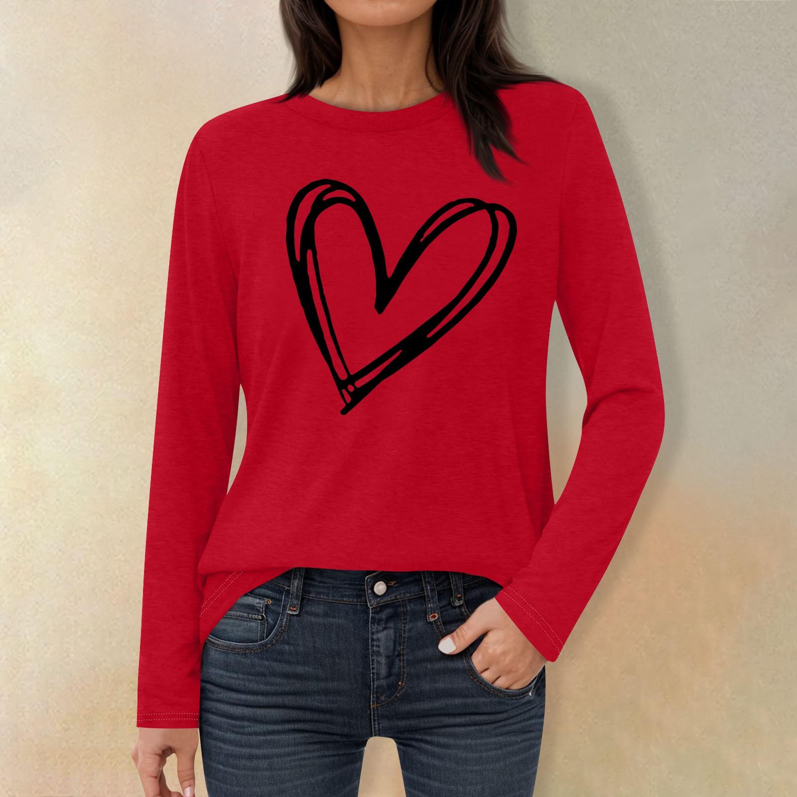 

Женская модная повседневная футболка с круглым вырезом и длинными рукавами с принтом «Любовь ко Дню святого Валентина» L чёрный