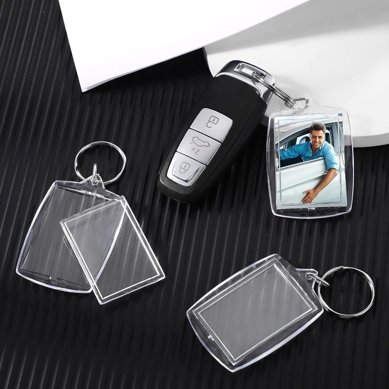 50/100pcs Clear Acrylic Photo Frame Keychains DIY 2D Picture Holders Frame Keychain Kit with Silvery Ring for Backpacks Car Keys