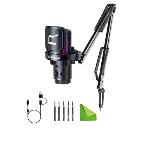 

Comica USB Microphone for Computers and Smartphones, 48kHz/24-bit RGB Cardioid Condenser Gaming Microphone (for Podcasting, Streaming, Recording, and