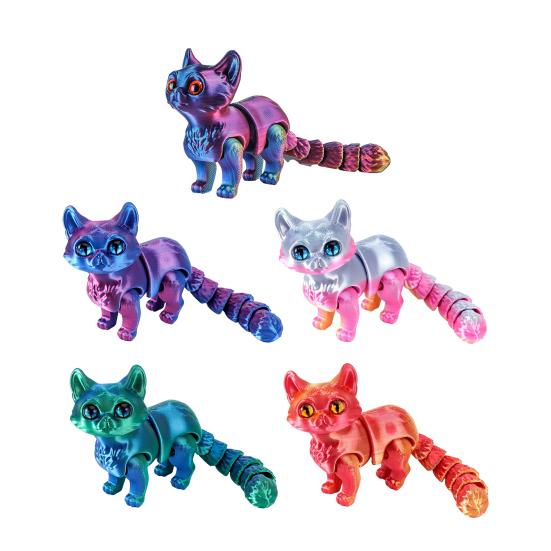 Yousheng 3D Printed Cat Ornament Articulated Cat Figurine with Flexible Limbs And Tail Desktop Pet Cat Fidget Toy for Adults Kids Home Office