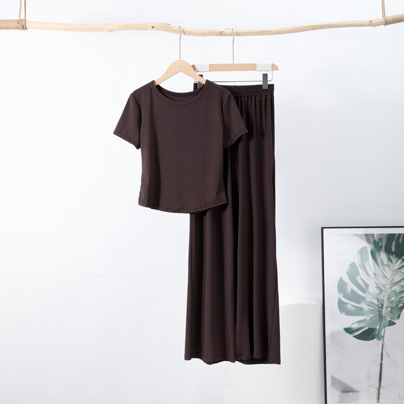 Uformelt Langbuksesett Dame O-hals Kortermet T-skjorte Elastisk Midje Buksesett Vår Sommer Ensfarget Dame Pendlerantrekk