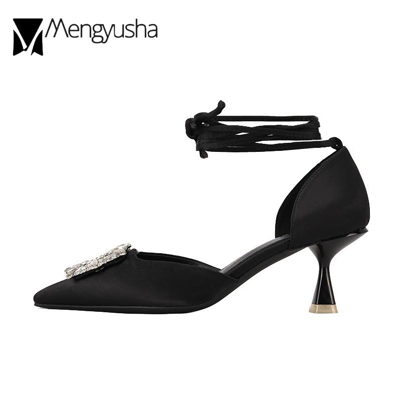 Fashion Brand Rhinestone Buckle Sandals Women Roman Cross-Tied Gladiator Shoes D'orsay High Heels Ladies Stilleto Party Evening Shoes