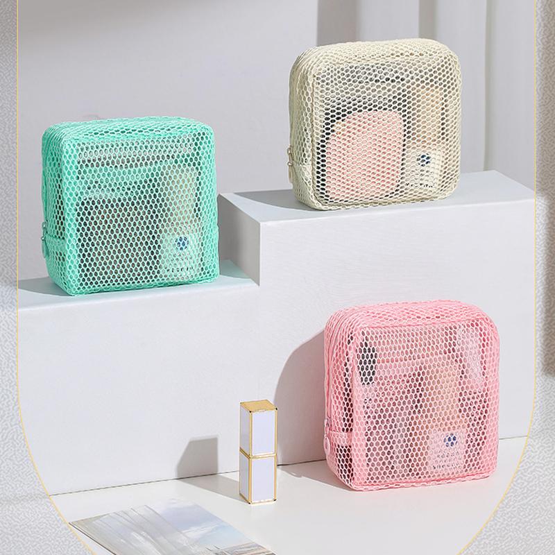 Quadratische Netz-Kosmetiktasche Tragbare Lippenstift-Kosmetik-Aufbewahrungstasche Mit Reißverschluss Mehrzweck-Kleinkram-Aufbewahrungstasche Niedriges Schülertäschchen