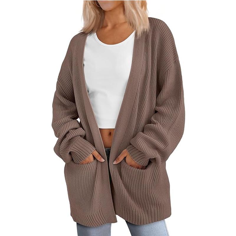 

Autumn and winter new solid color loose sweater women pocket coat sweater women S абрикосовый