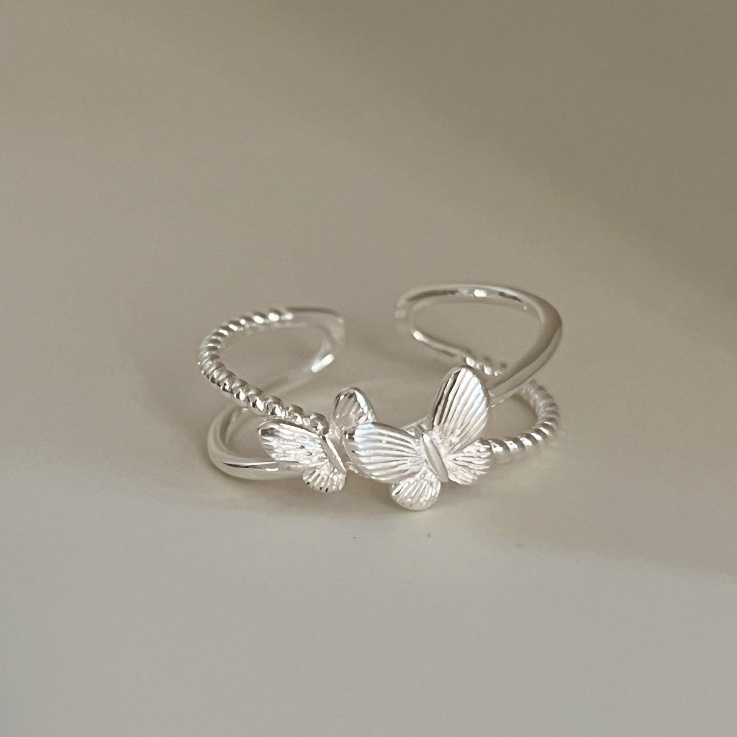 

925 Sterling Silver Rings For Women Geometric Fine Jewelry Finger Adjustable Simple Wide Butterfly Ring For Party Birthday Gift resizable
