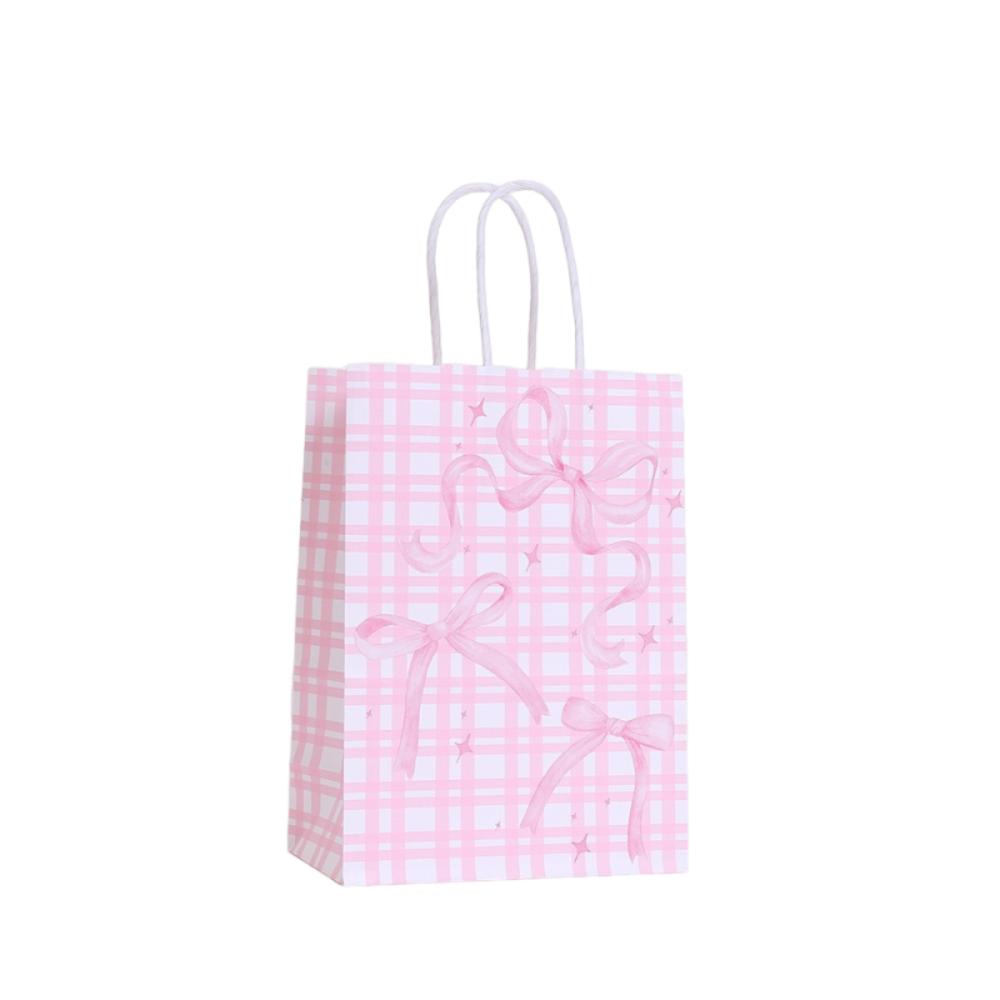 12Pcs Paper Gift Packing Bag Pink Bow Candy Cookie Bags Durable Present Wrap Bag  Celebration
