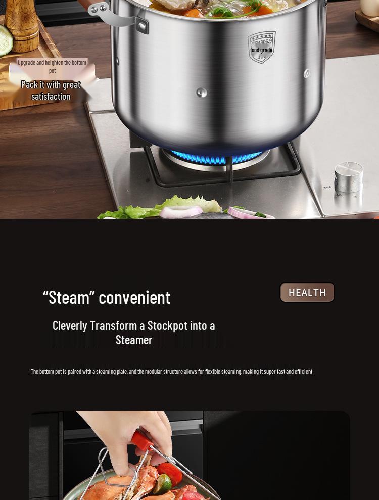 316 Stainless Steel Large Capacity Stock Pot for Stewing, Broiling, and Steaming, Food-Grade and Integrated Molding Design.