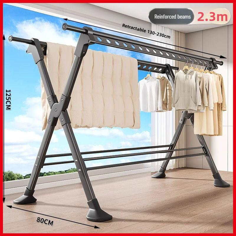 Thickened Aluminum Waterproof Clothes Drying Rod Balcony Retractable Clothes Hanger Household Floor-standing Clothes Drying Rack