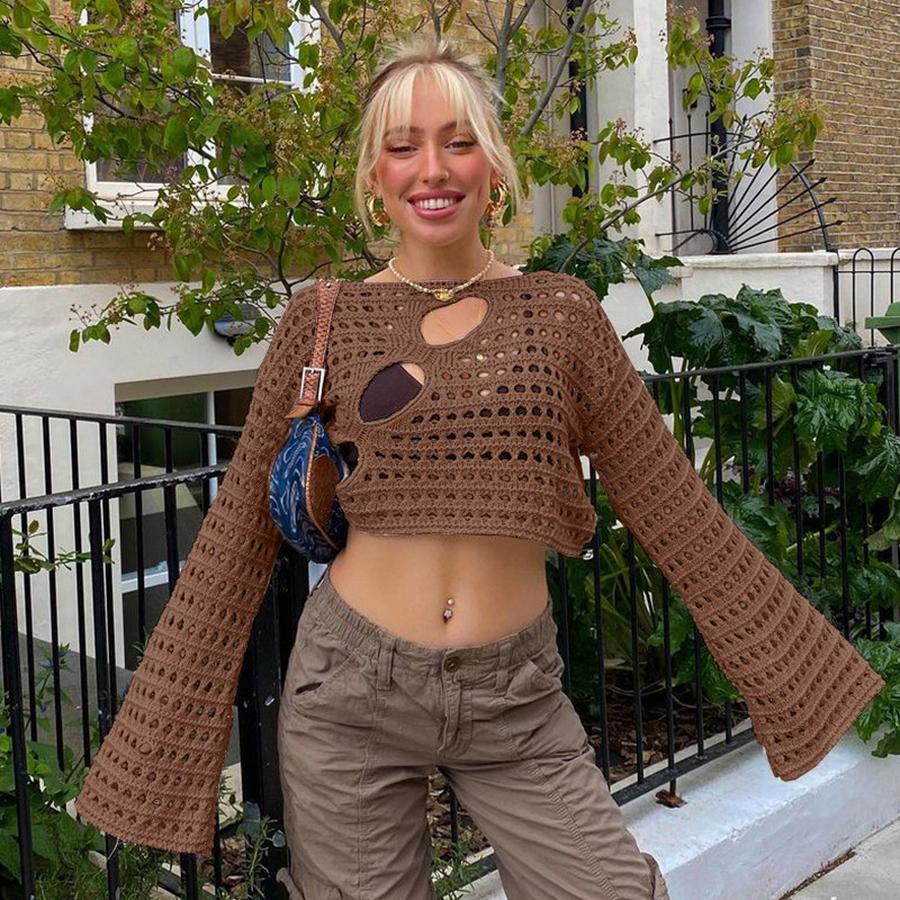 New Sexy Asymmetrical Hole Cutout Knit Women s Cover-Up In Stock S кофейный