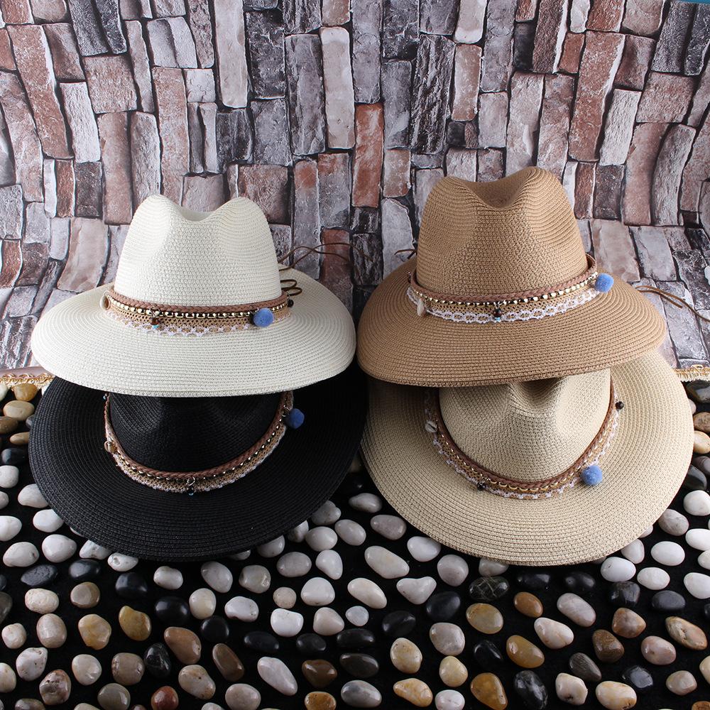 New Women's Fashion Big Eaves Bell Jazz Top Hat Spring and Summer Outdoor Travel Sunscreen Shade Straw Hat