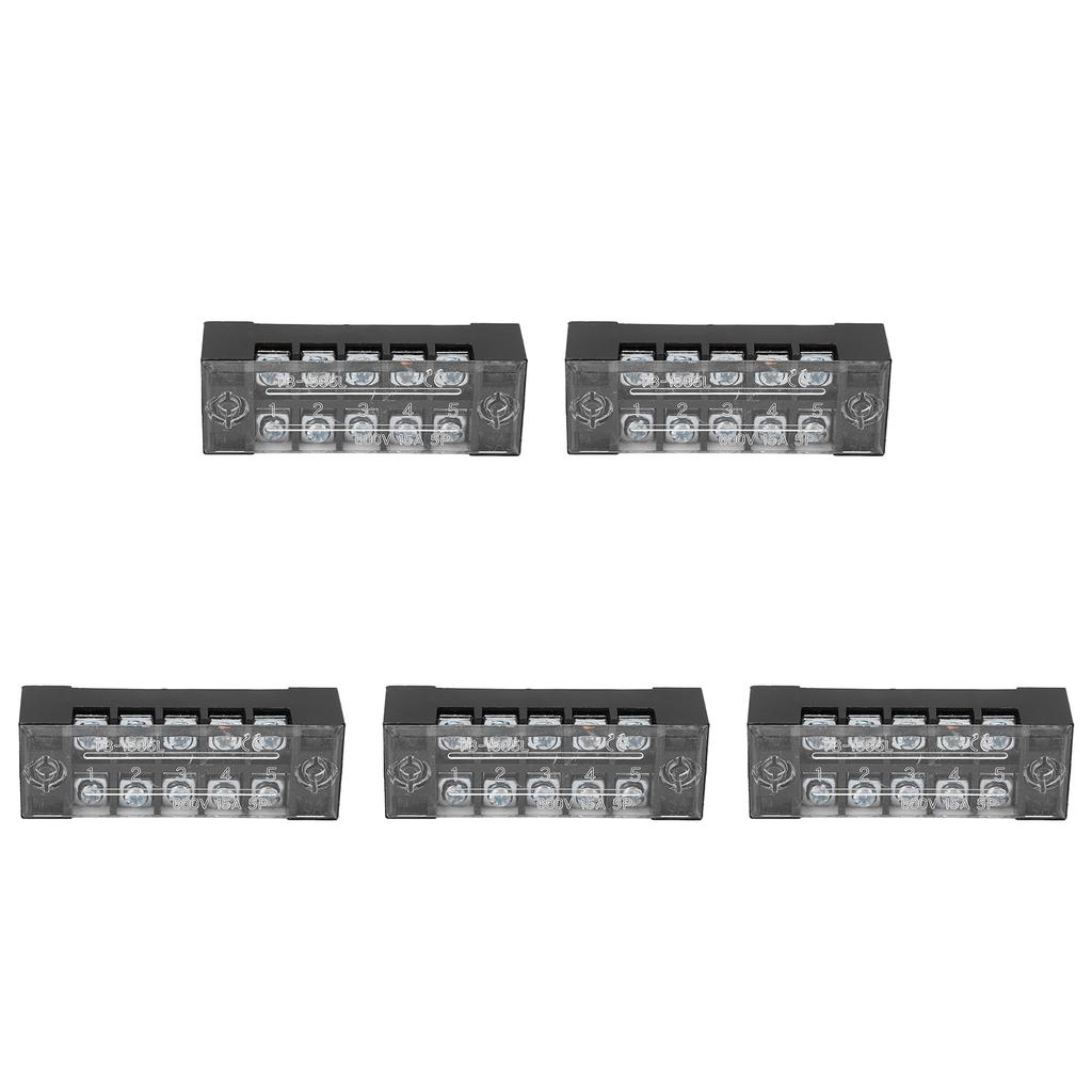 5pcs Terminal Block Barrier Strip Dual Row TB 15A 600V M3 Screws High Tenacity Wire Barrier Block 5 Positions(1505)