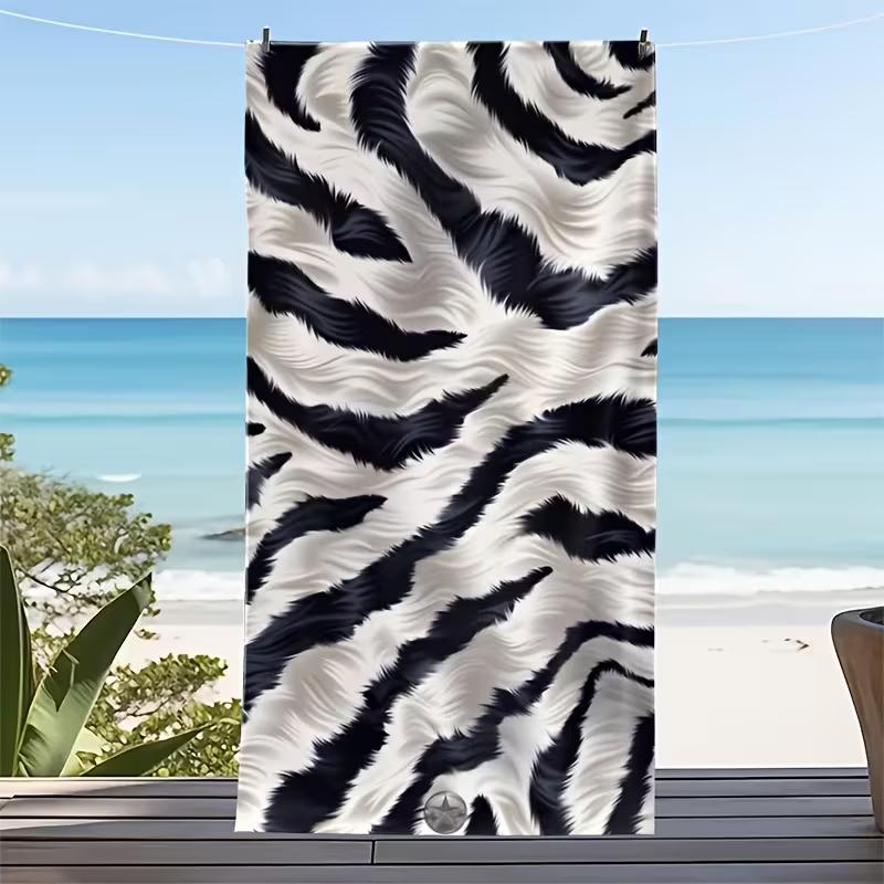 

Minimalist Black White Brush Stroke Stripe Beach Towel Abstract Wavy Ink Wash Art Print Soft Absorbent Quick Dry Beach Blanket W40*H60(CM)